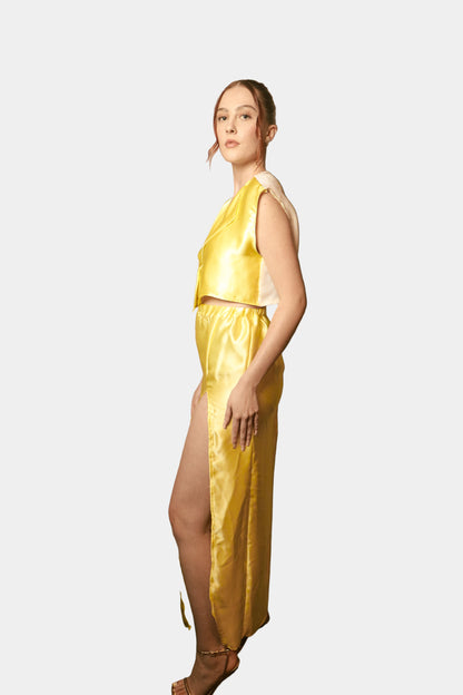 Yellow/White Silk Skirt