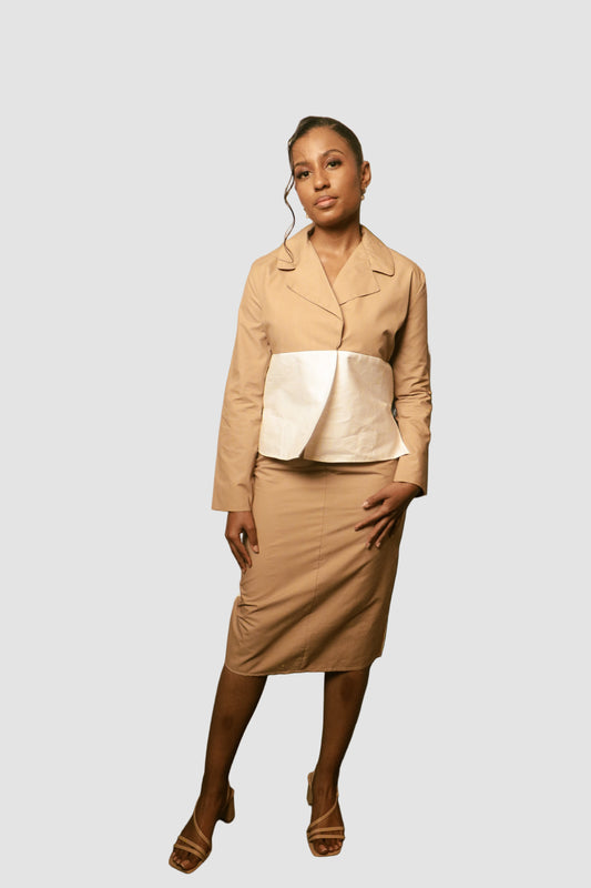 Mocha Mouse White Cotton Blazer