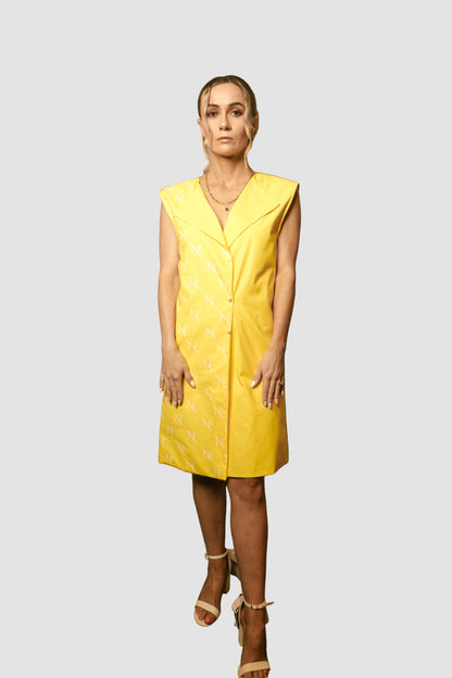 Printed Yellow Midi Cotton Dress
