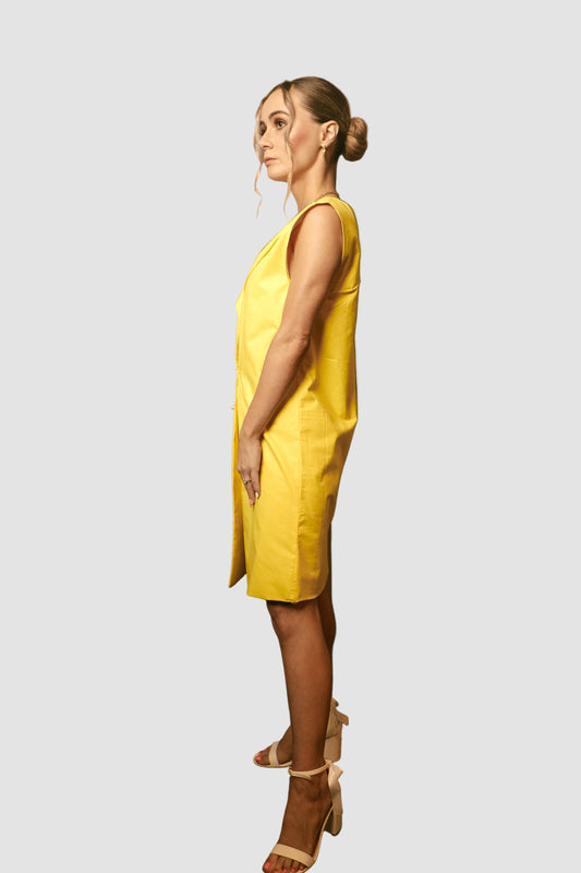 Printed Yellow Midi Cotton Dress