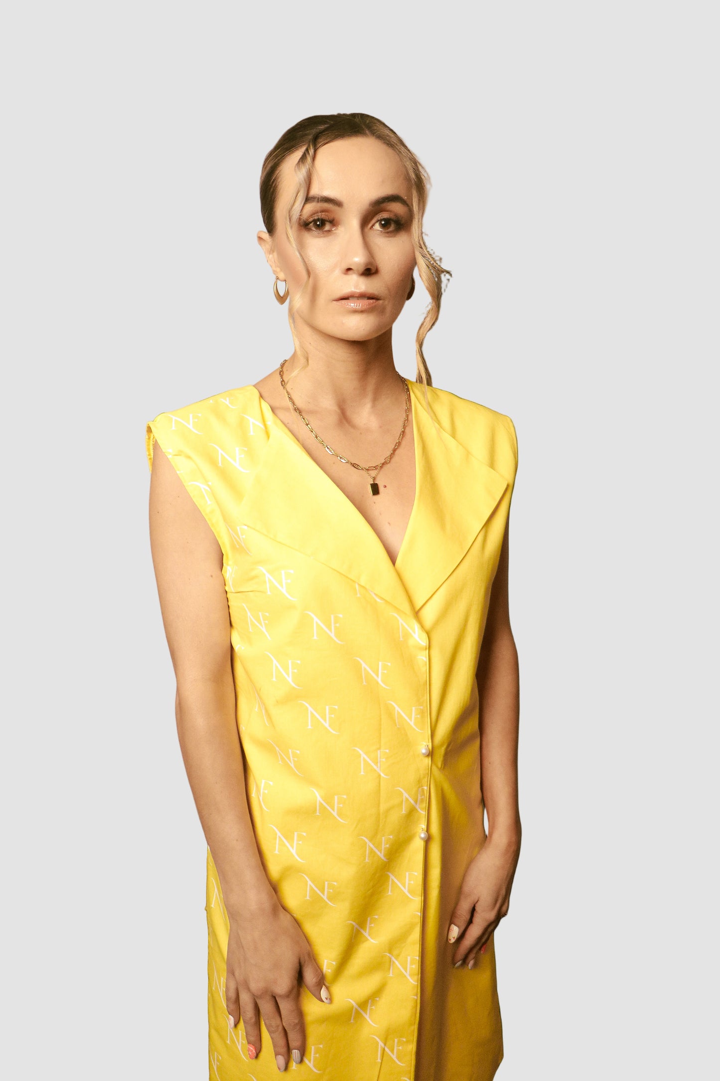 Printed Yellow Midi Cotton Dress